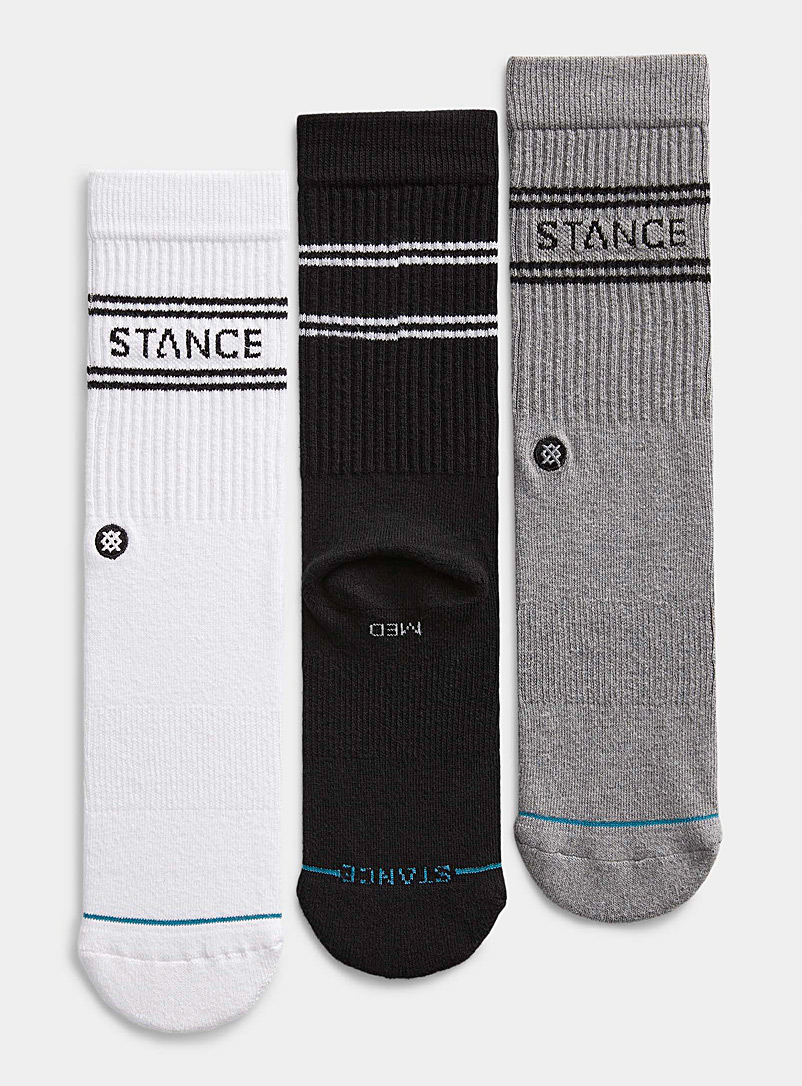 Stance Patterned Grey Contrast logo mid-length socks 3-pack for men