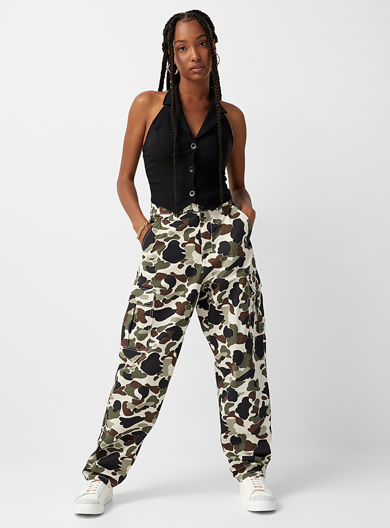 Dr Denim Patterned Green Camo loose cargo pant for women