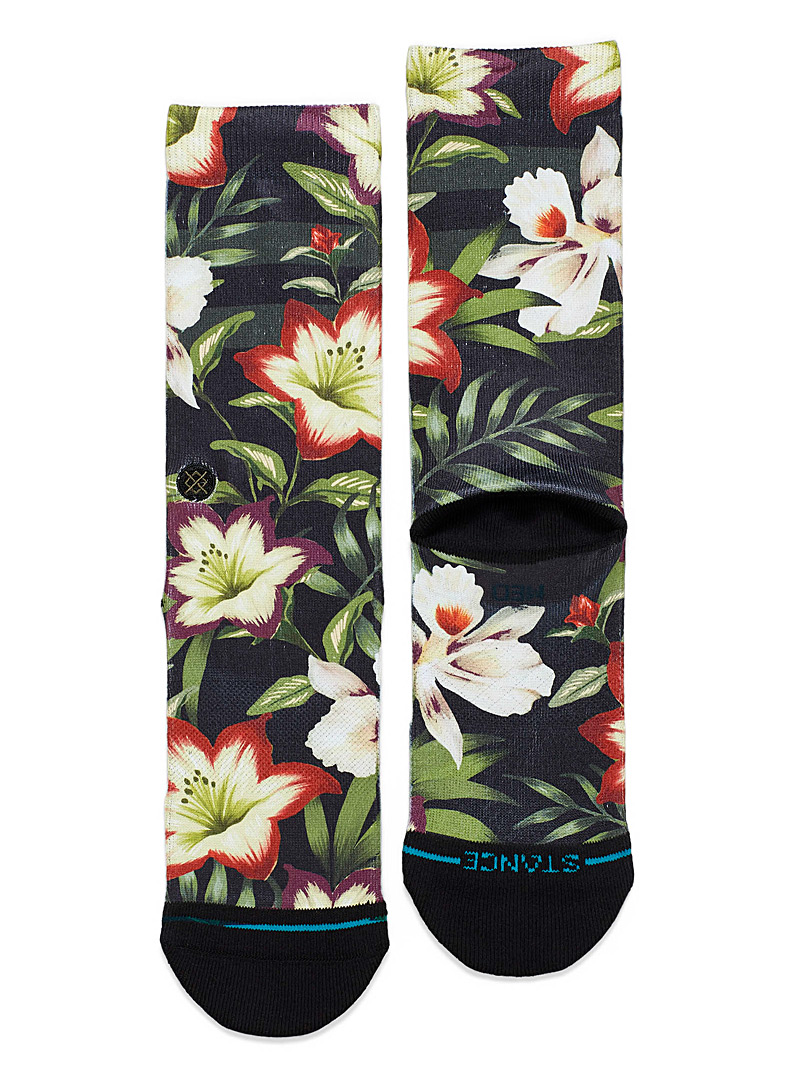 Stance Patterned Black Hibiscus jungle socks for men