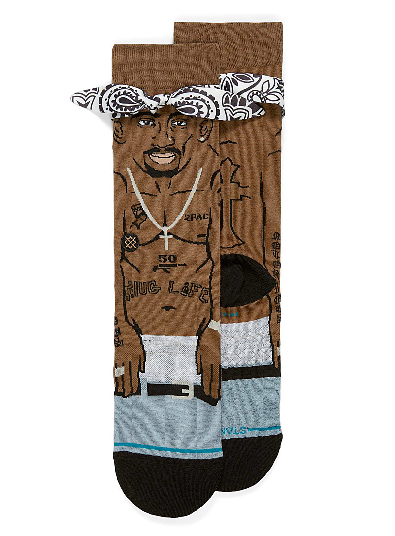 Stance Patterned Brown Tupac socks for men
