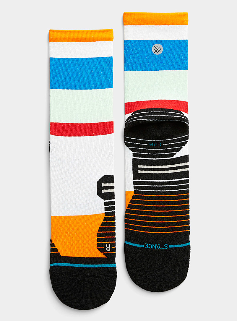Stance Patterned White Rate primary-stripe running socks for men