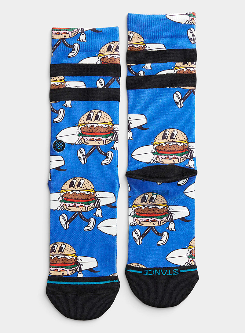 Stance Patterned Blue Sandy Burger trail socks for men