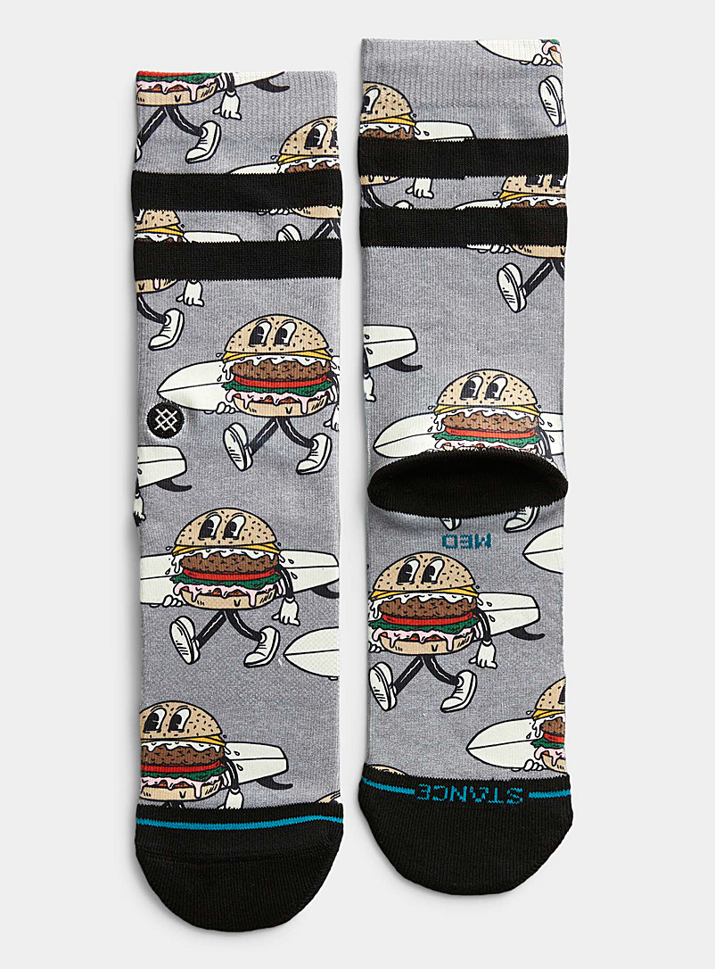 Stance Patterned Grey Sandy Burger trail socks for men