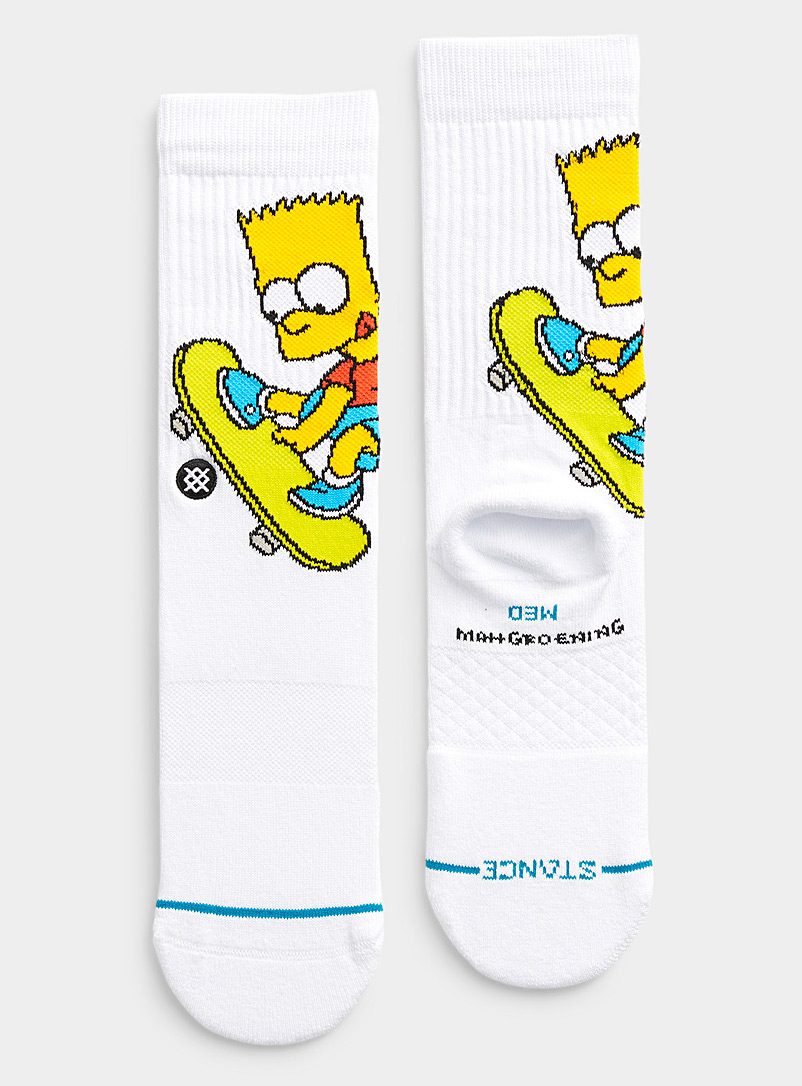 Stance Patterned White Bart Simpson socks for men