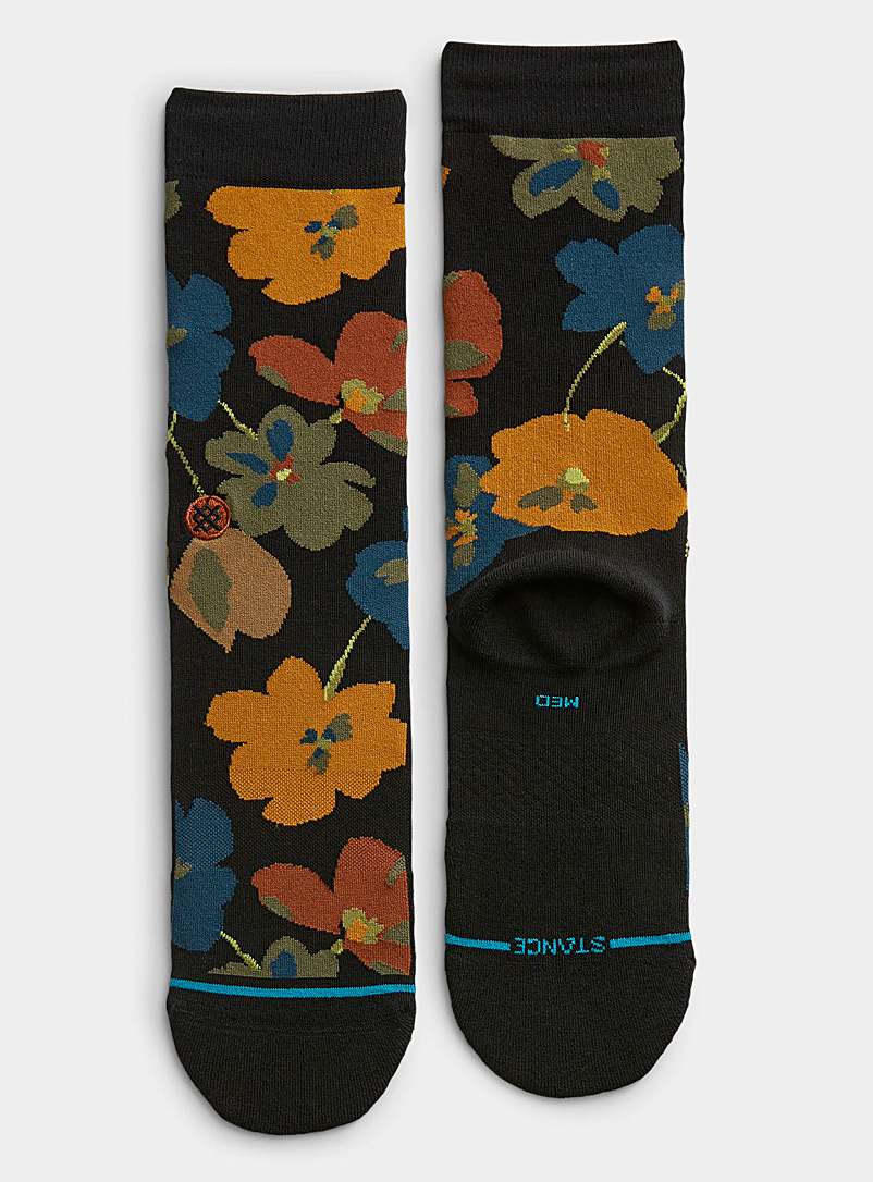 Stance Patterned Black Coffee-coloured floral sock for men