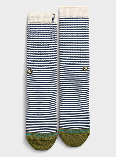 Stance Mossy Green Olive-accent pinstripe socks for men