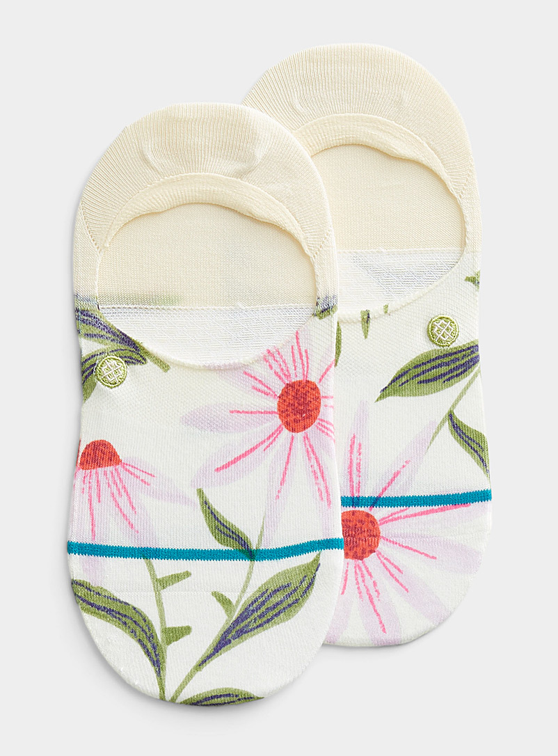 Stance Ivory White Wildflower foot liner for women