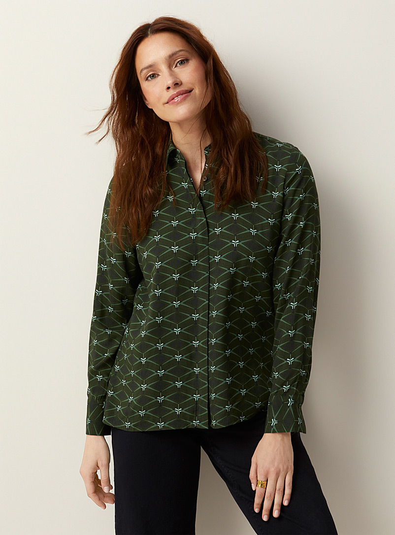 Contemporaine Patterned Green Lush garden fluid shirt for women