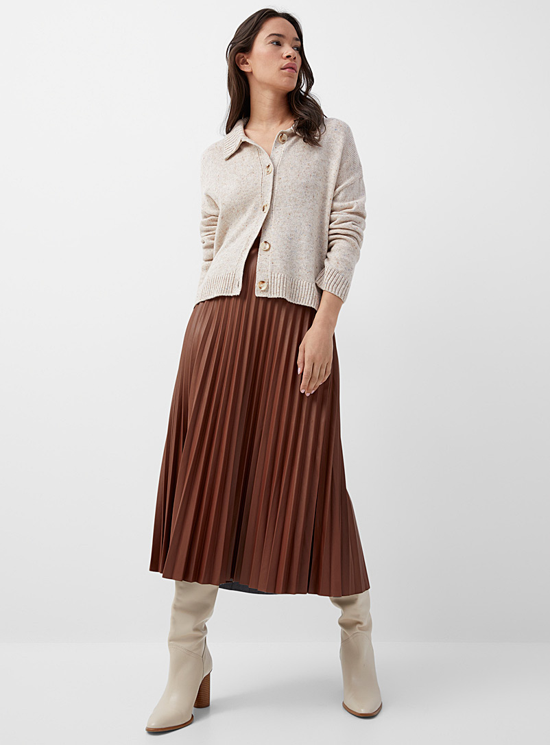 Contemporaine Medium Brown Pleated faux-leather skirt for women