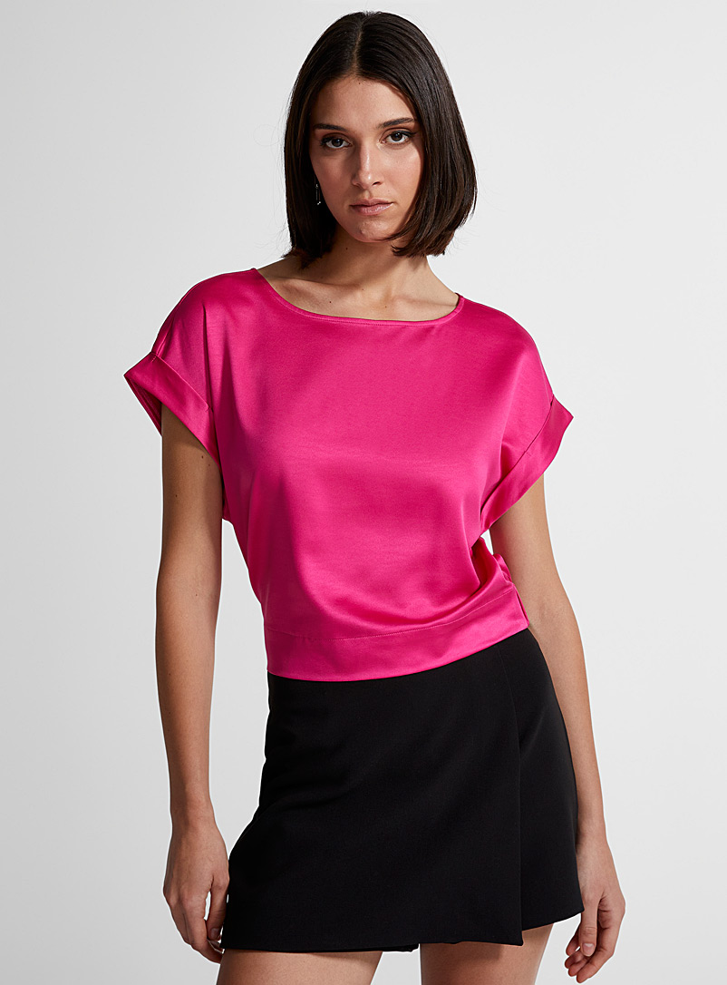 Icône Fuchsia Cuffed-sleeve satiny blouse for women