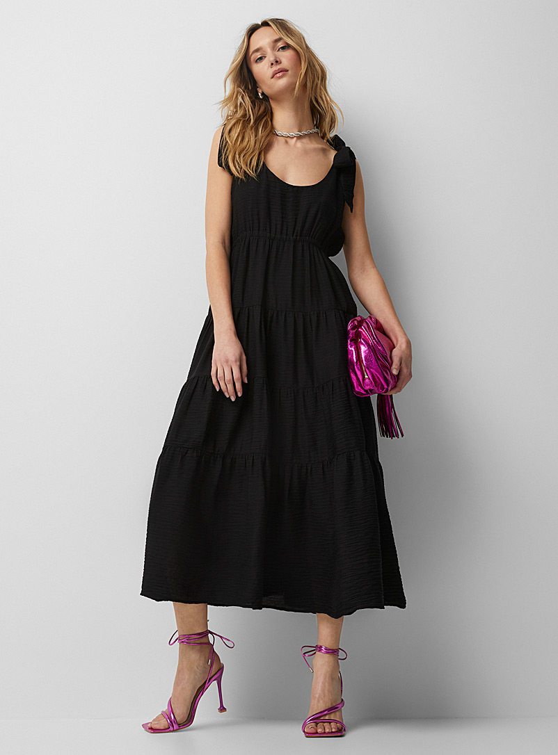 Icône Black Tie-strap peasant dress for women