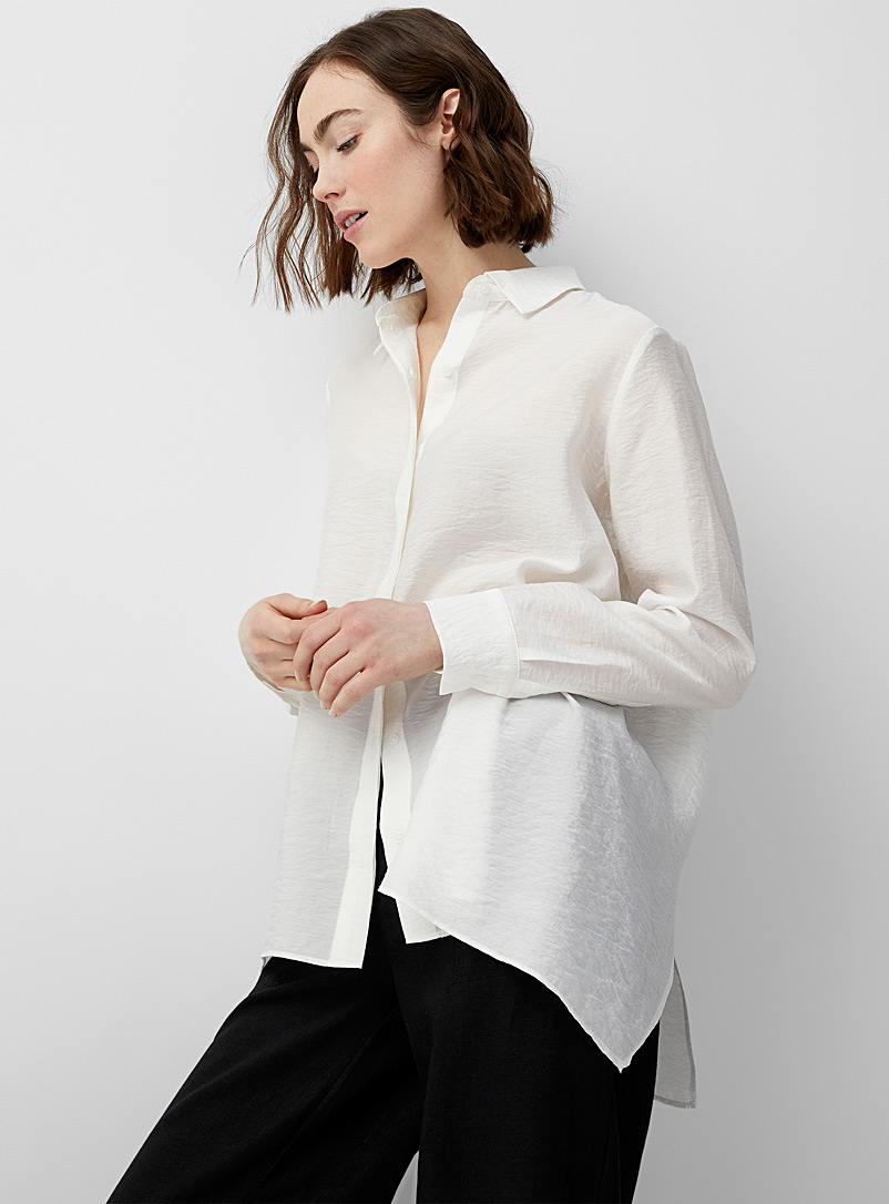 Contemporaine Ivory White Hammered texture oversized shirt for women