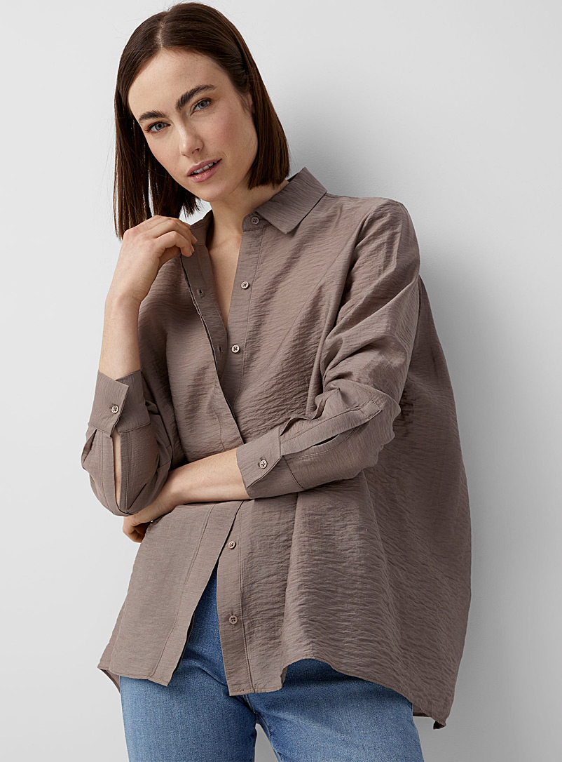 Contemporaine Light Brown Hammered texture oversized shirt for women
