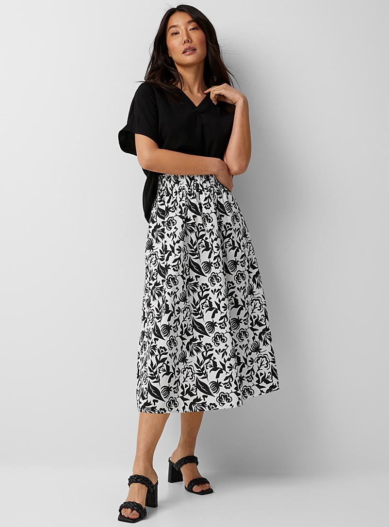 Contemporaine: La jupe midi taille plissée Écru à motifs pour femme