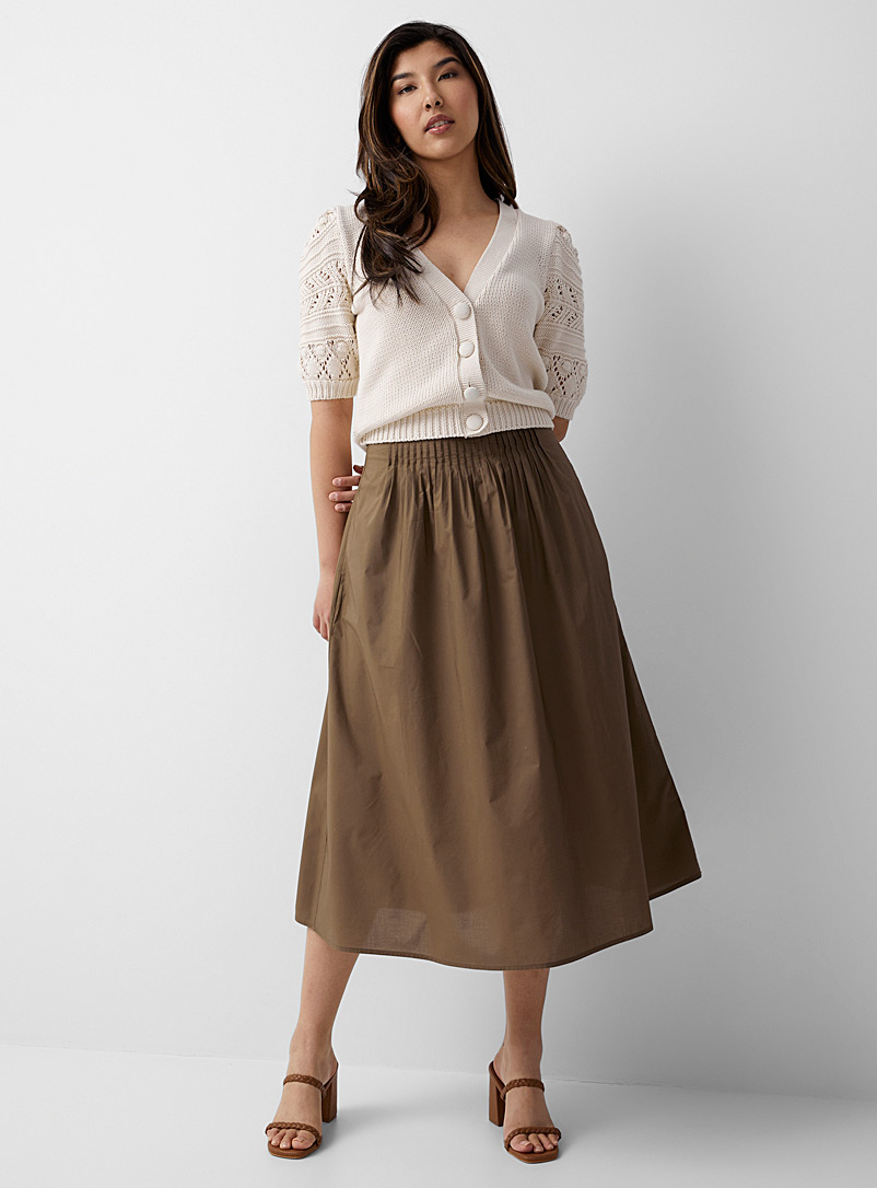 Contemporaine Khaki Pleated-waist midi skirt for women