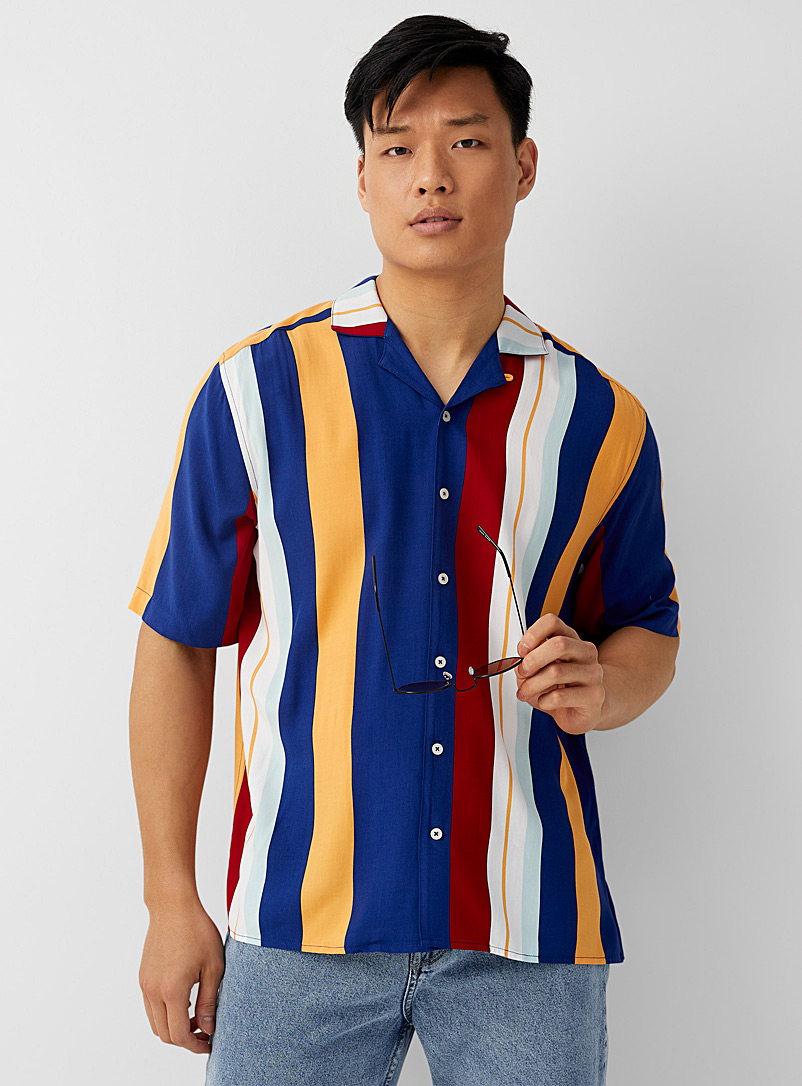 Le 31 Patterned Crimson Vivid stripe camp shirt Comfort fit for men