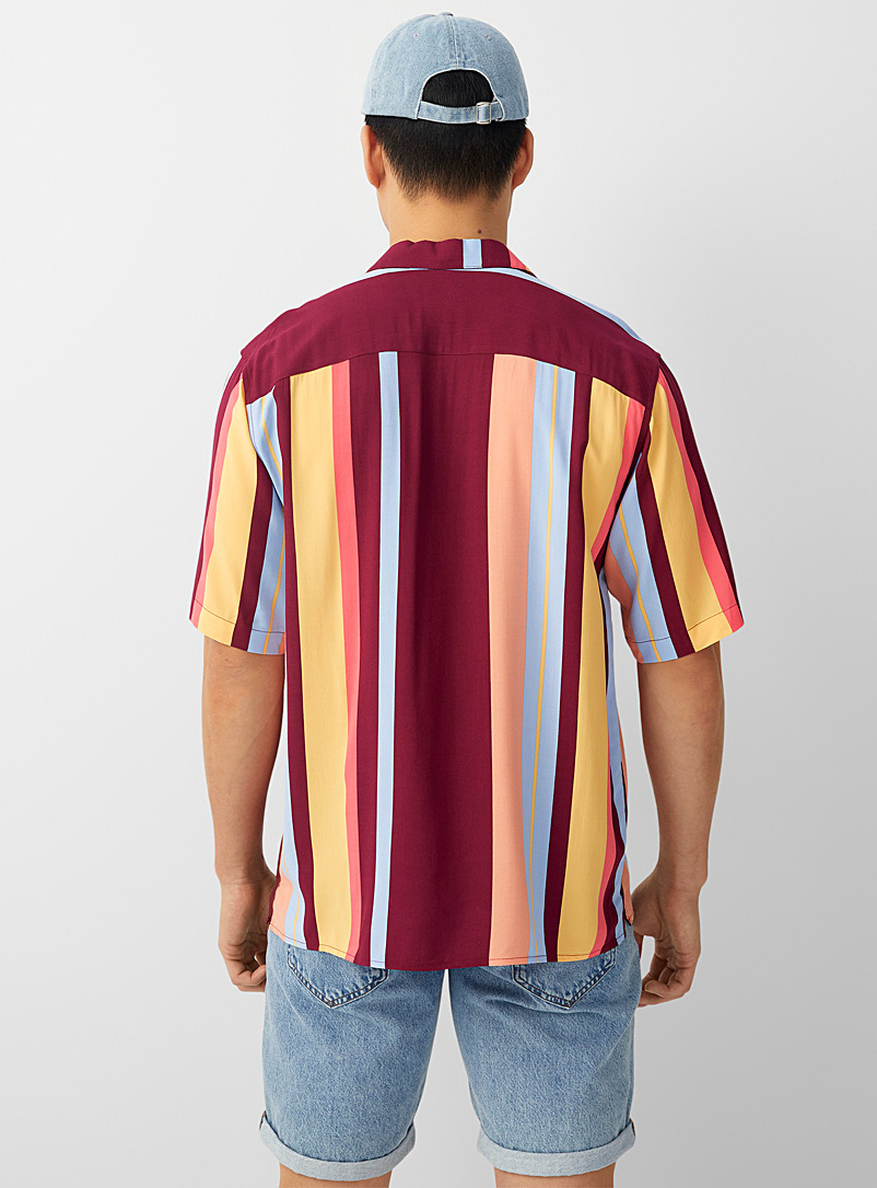 Le 31 Patterned Crimson Vivid stripe camp shirt Comfort fit for men
