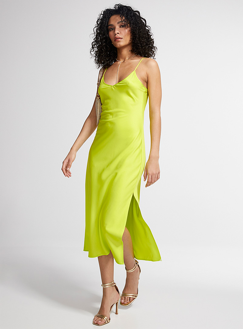 Icône Lime Green Satiny recycled polyester dress for women