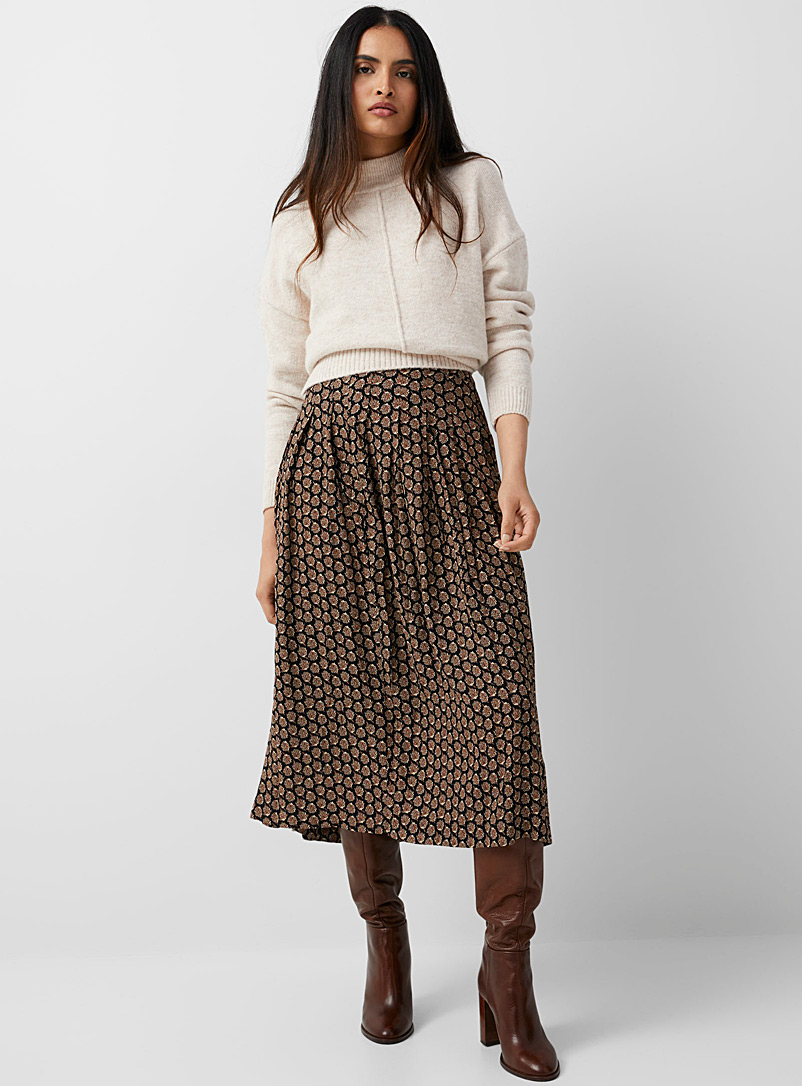Contemporaine Patterned Black Flat pleat wrap skirt for women