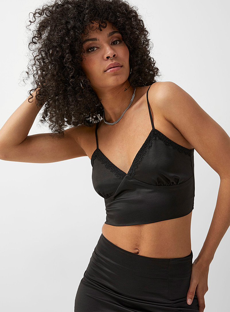 Icône Black Cropped satiny tank top for women