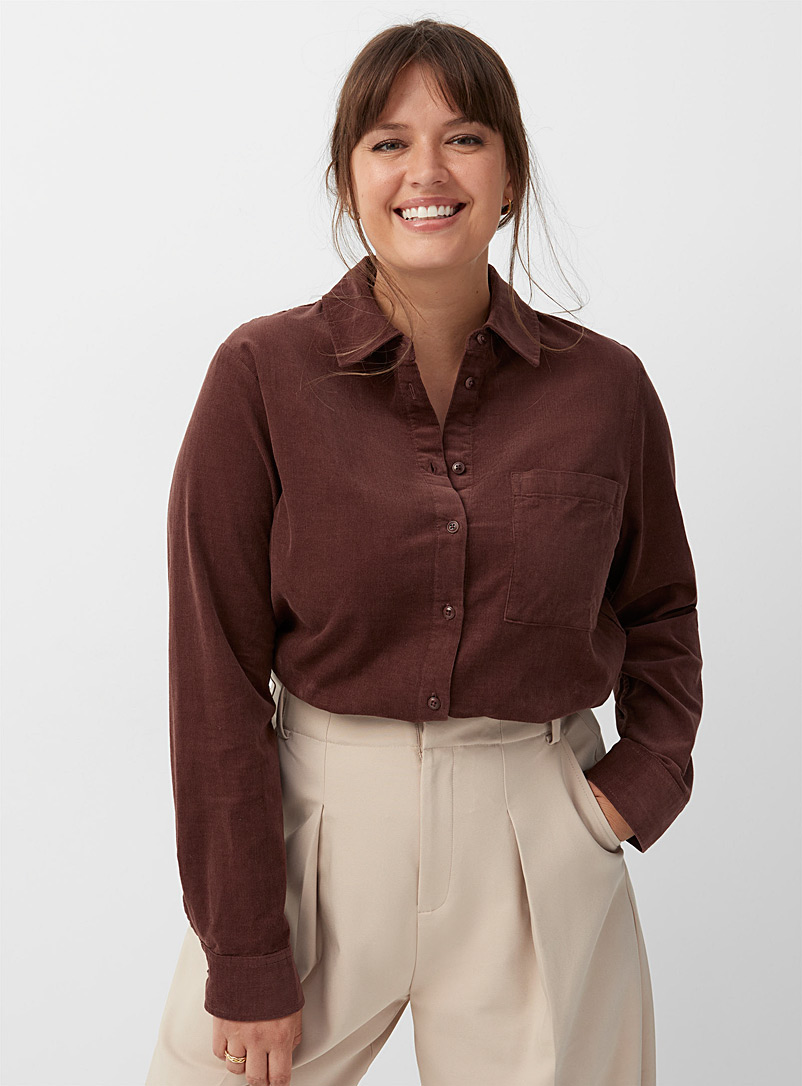 Contemporaine Dark Brown Patch pocket fine corduroy shirt for women