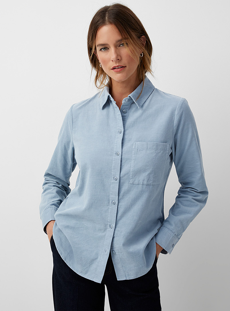 Contemporaine: La chemise fin velours côtelé poche plaquée Bleu pour femme