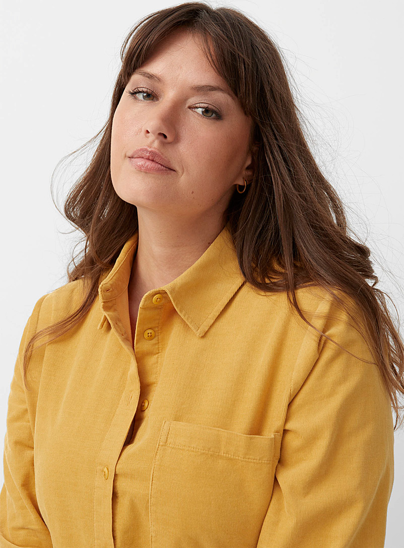 Contemporaine Dark Yellow Patch pocket fine corduroy shirt for women