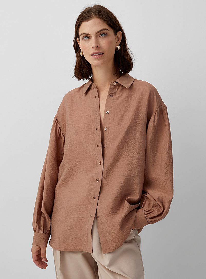 Contemporaine Brown Textured puff-sleeve shirt for women