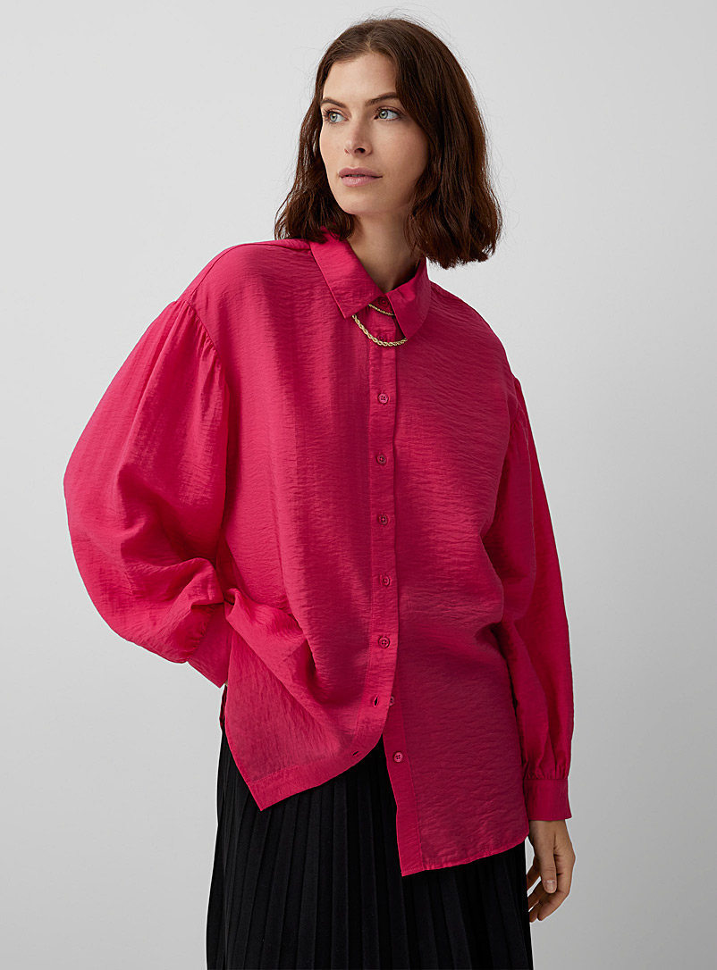 Contemporaine Pink Textured puff-sleeve shirt for women