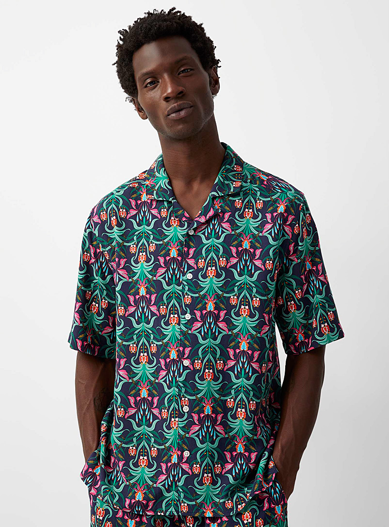 Le 31 Black Exotic pattern cabana shirt Comfort fit for men