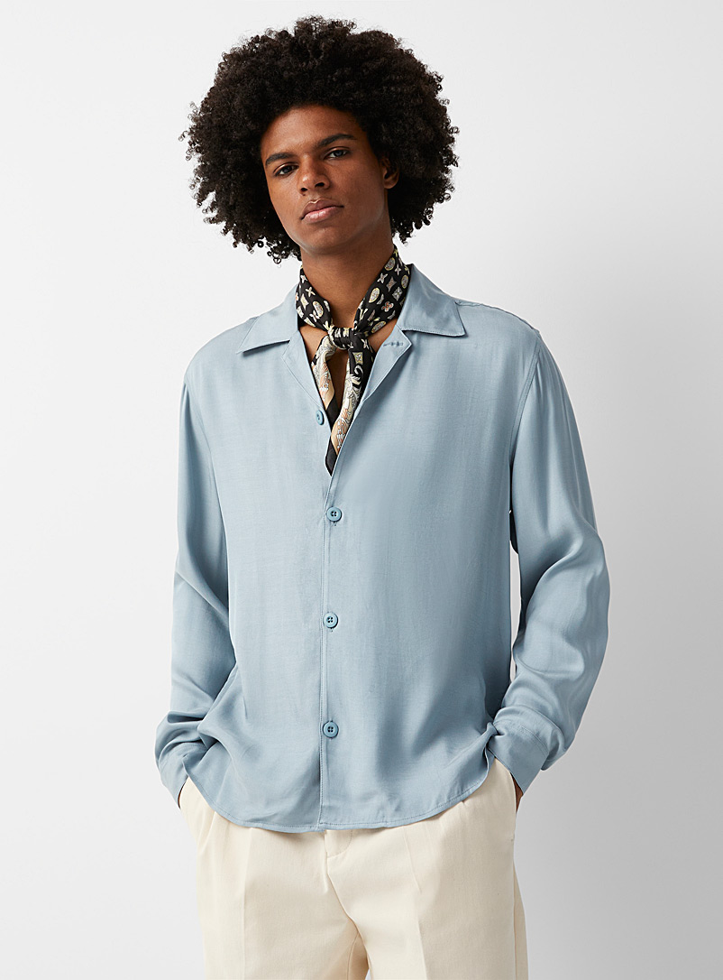 Le 31 Slate Blue Open-collar soft shirt Comfort fit for men
