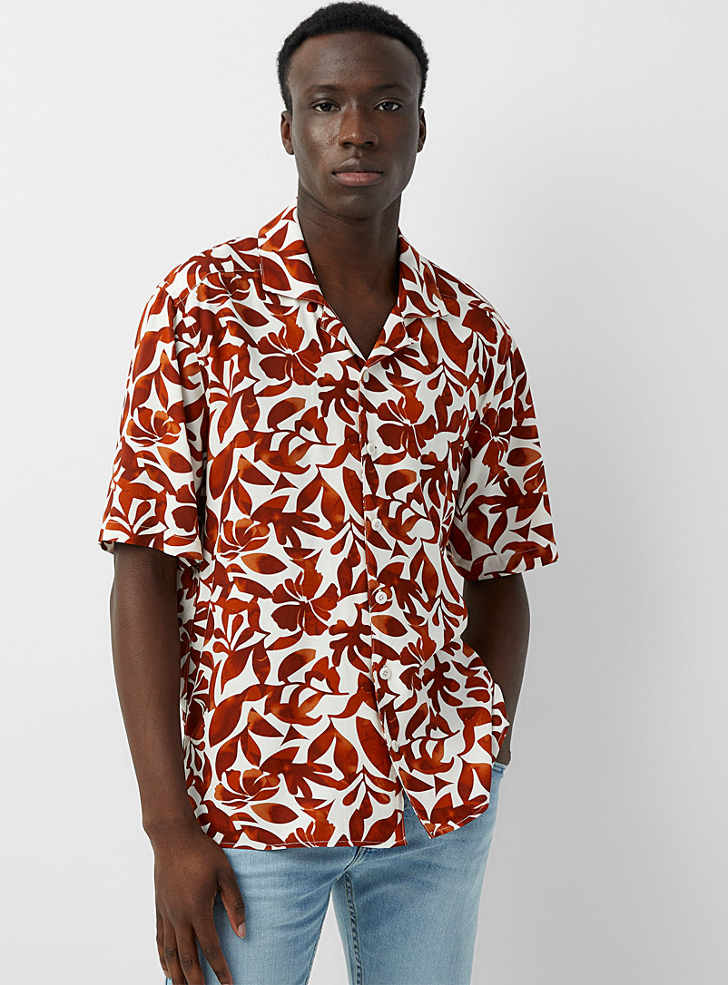 Le 31: La chemise cabana à motif Coupe confort Orange à motifs pour homme