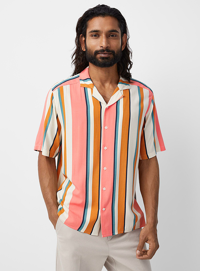 Le 31 Copper Vertical stripe camp shirt Comfort fit for men