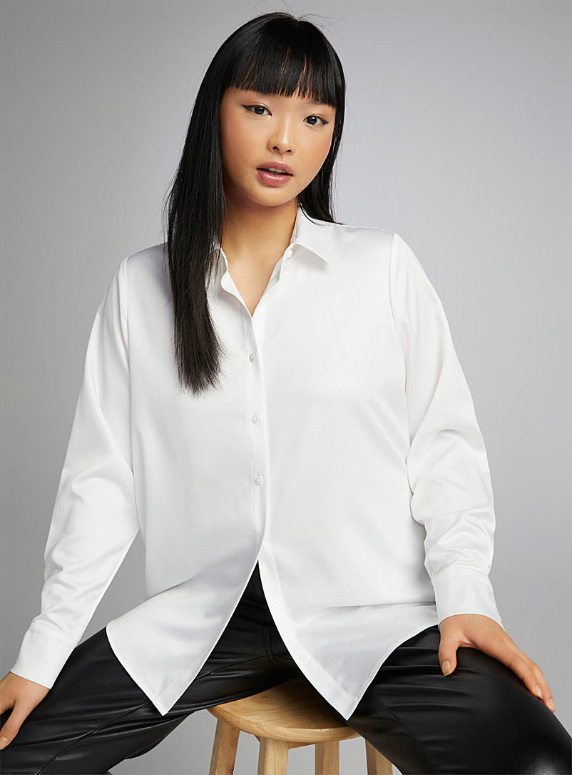 Twik Ivory White Oversized silky satin shirt for women