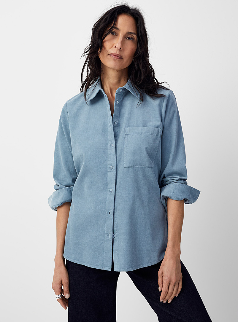 Contemporaine: La chemise fin velours côtelé Bleu moyen-ardoise pour femme