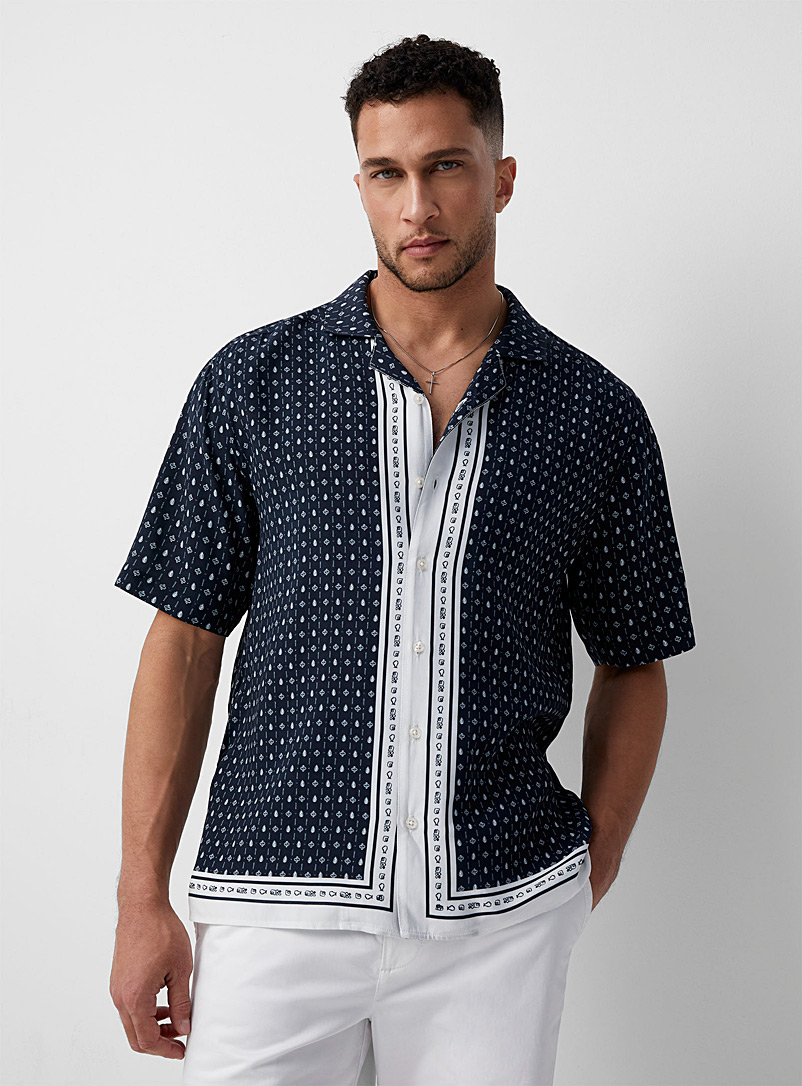 Le 31 Patterned blue Exotic pattern camp shirt Comfort fit for men