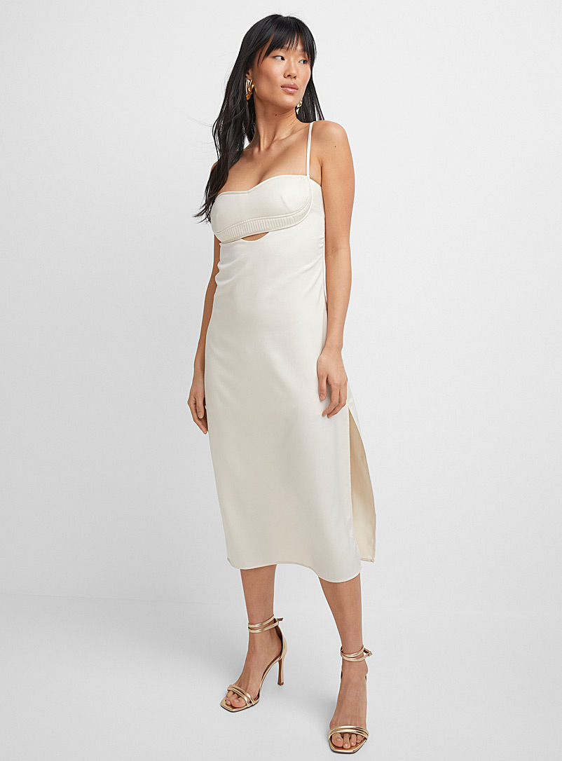 Icône Ivory/Cream Beige Satiny bustier midi dress for women