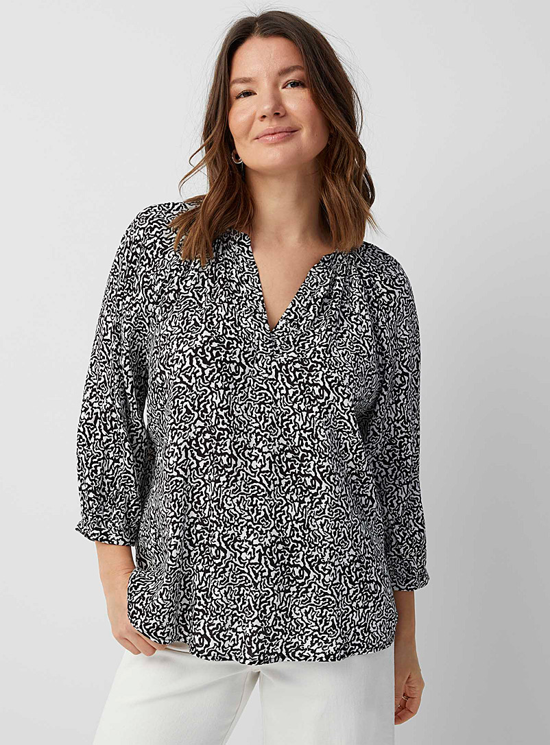 Contemporaine Black and White Puff-sleeve print blouse for women