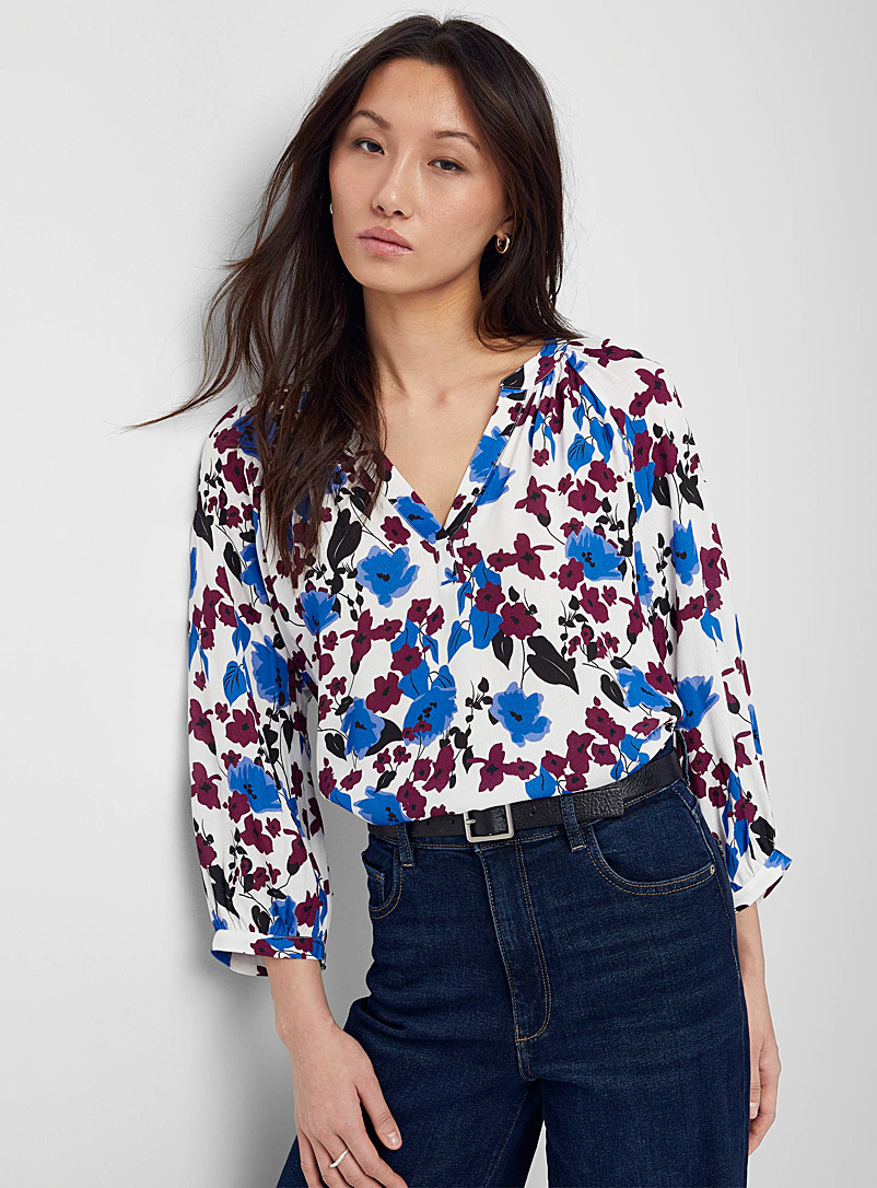 Contemporaine Patterned Blue Puff-sleeve print blouse for women