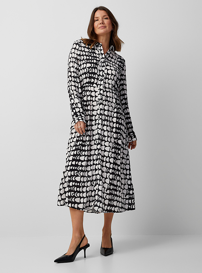 Contemporaine Patterned Black Abstract mosaic flowy shirtdress for women