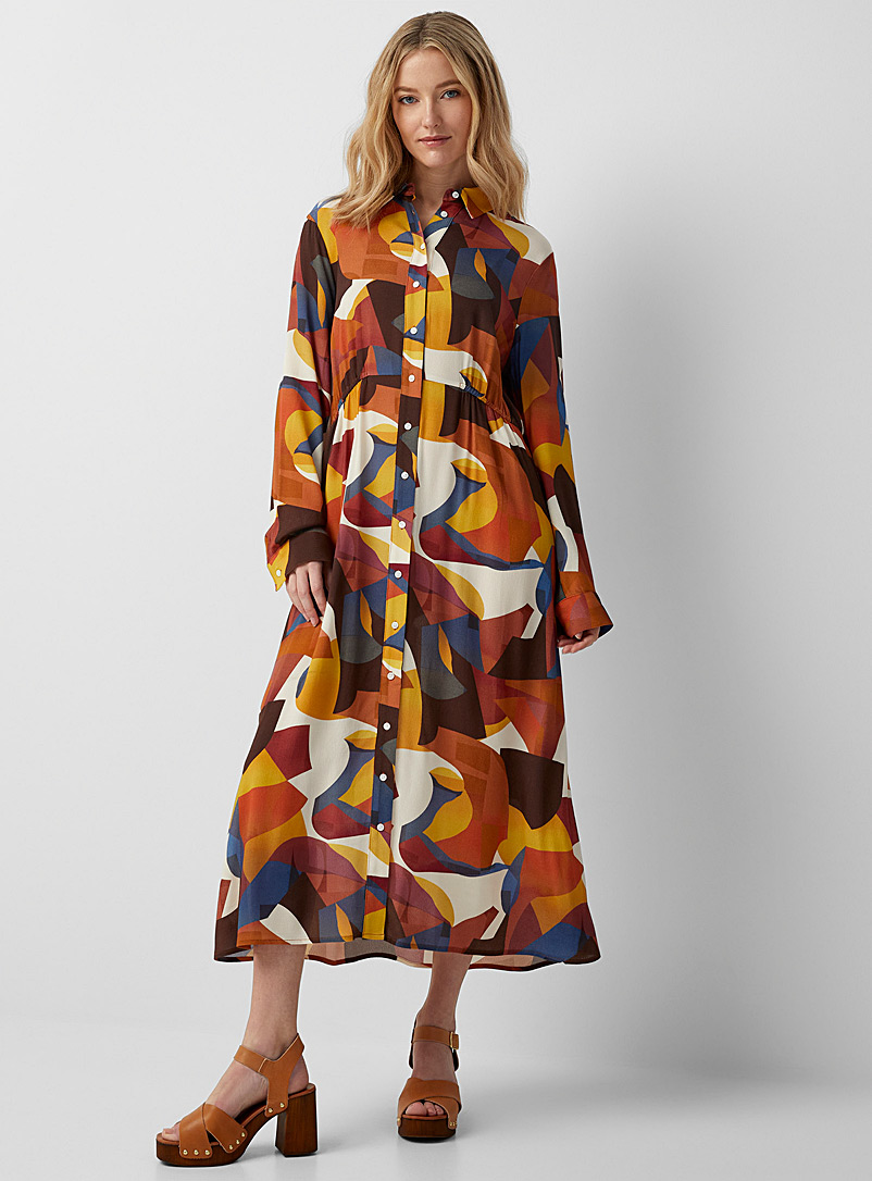 Contemporaine Assorted Abstract mosaic flowy shirtdress for women