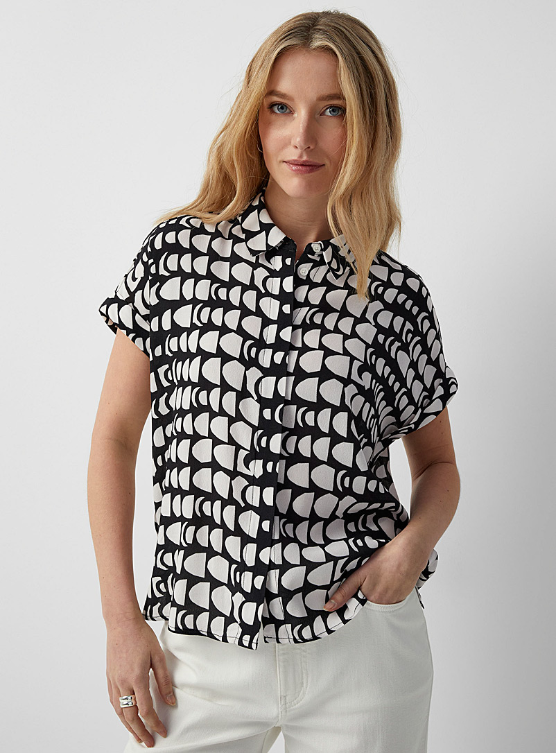 Contemporaine: La chemise imprimée manches revers Blanc et noir pour femme