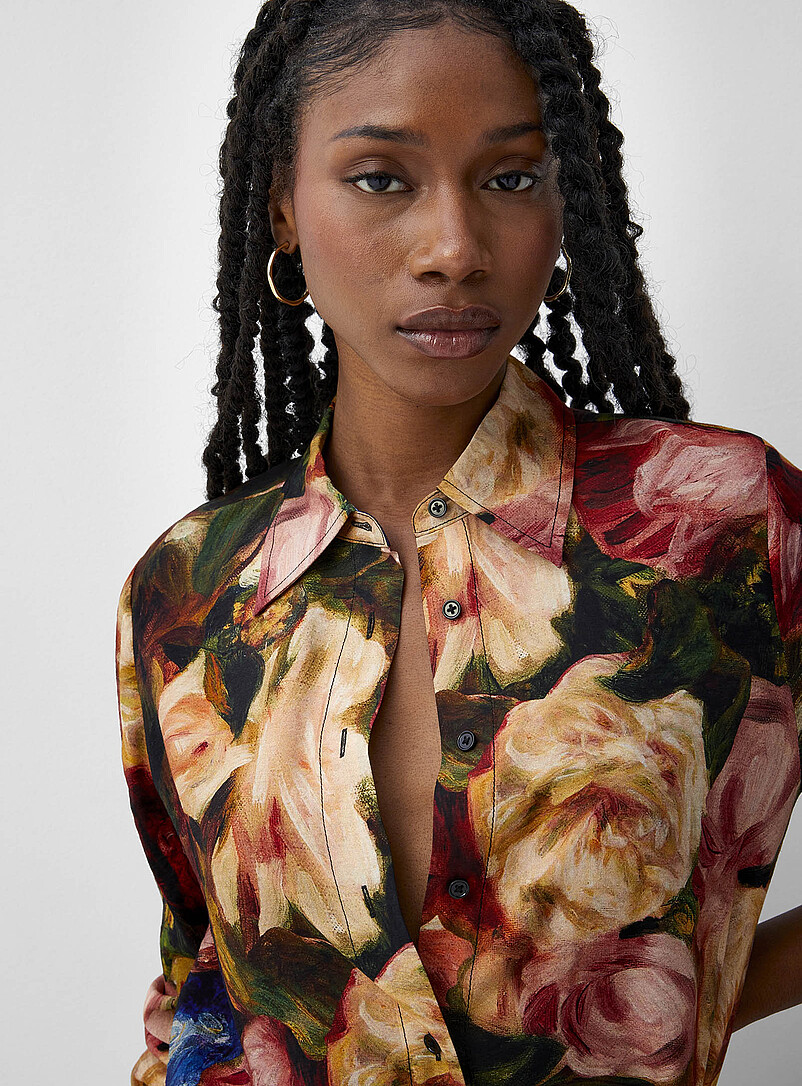 Ic&ocirc;ne: La chemise fluide imprim&eacute;e texture froiss&eacute;e Vert pour femme