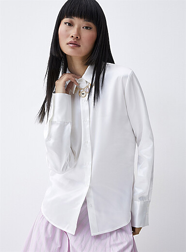 Twik Off White Fitted satin shirt for women