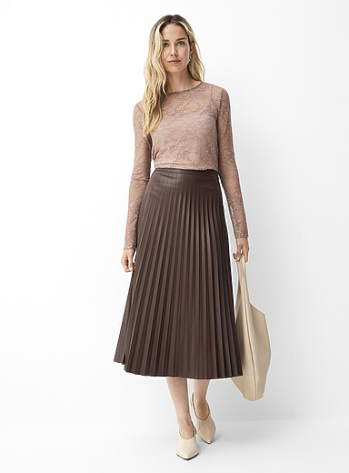 Jupe En Cuir Noir Femme - Longueur Mi-mollet, Taille Haute, Fente - Style Trapèze, Longueur Genou - Pour Toutes Occasions - 7