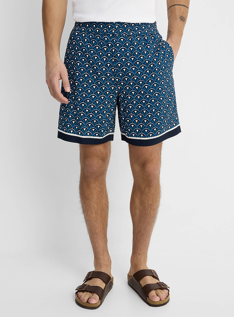 Le 31 Patterned blue Patterned fluid short <b>Inseam: 7" (18 cm)</b> for men
