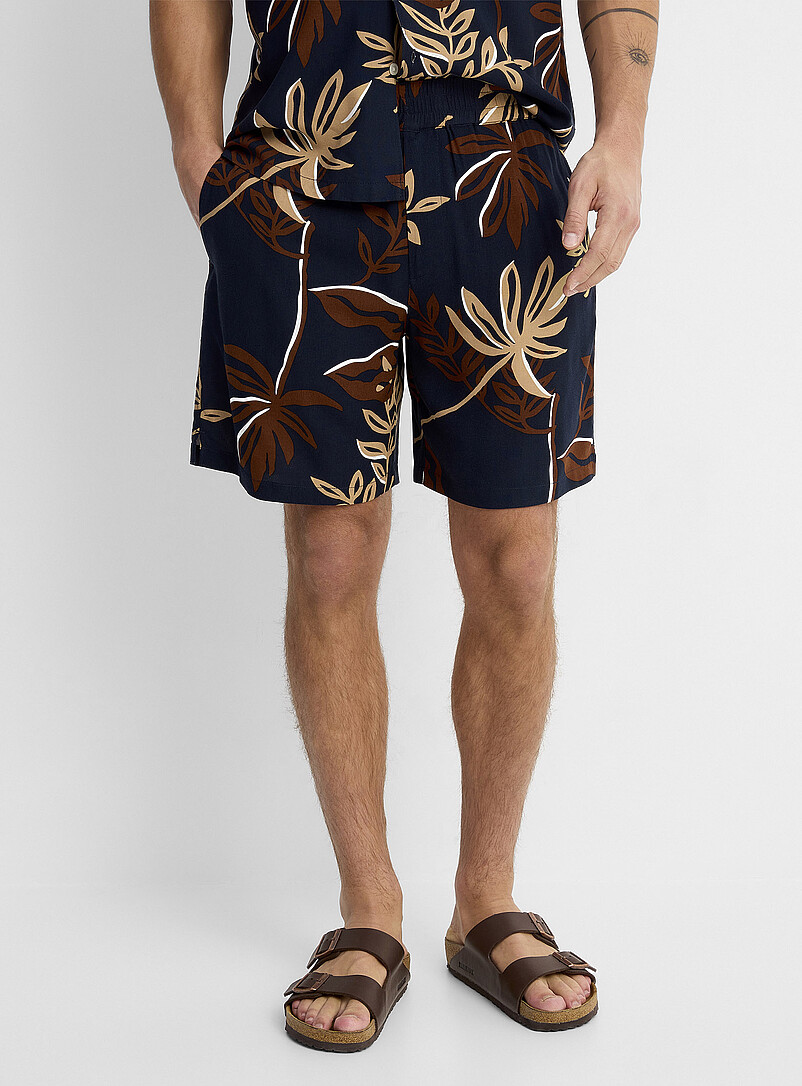 Le 31 Patterned blue Patterned fluid short <b>Inseam: 7" (18 cm)</b> for men