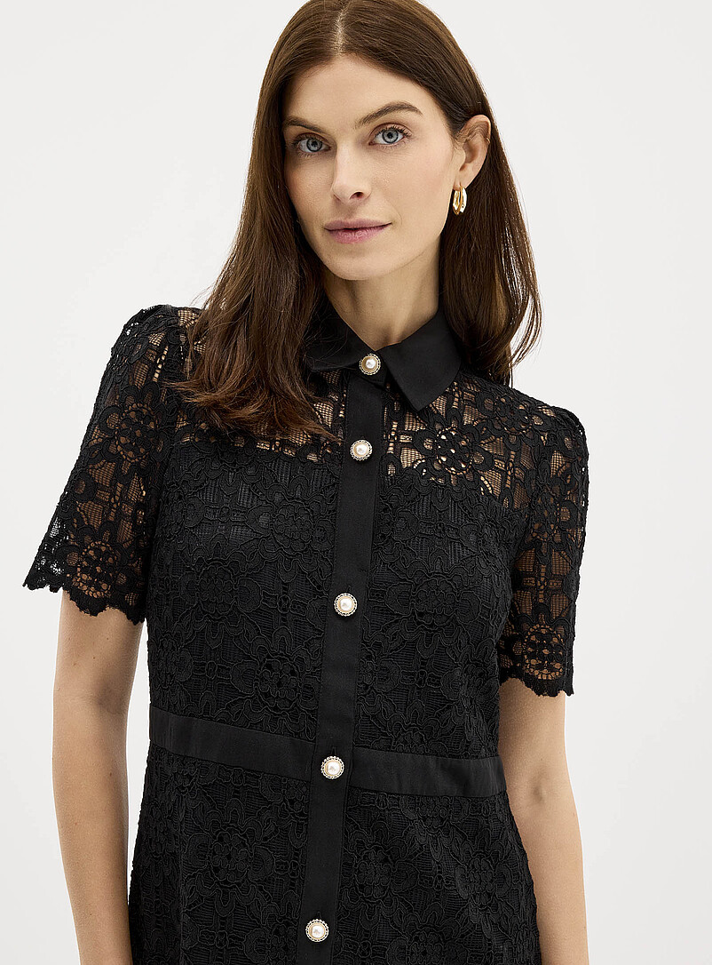 Contemporaine: La robe guipure boutons bijoux Noir pour femme