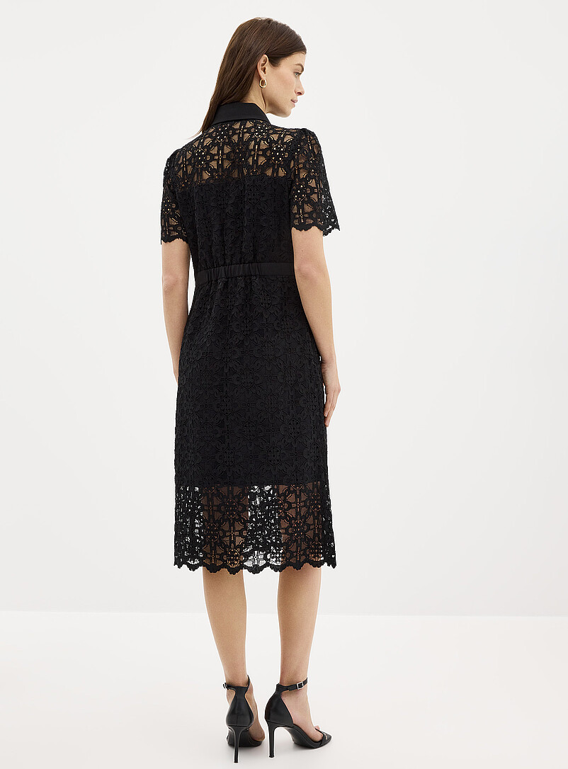 Contemporaine: La robe guipure boutons bijoux Noir pour femme