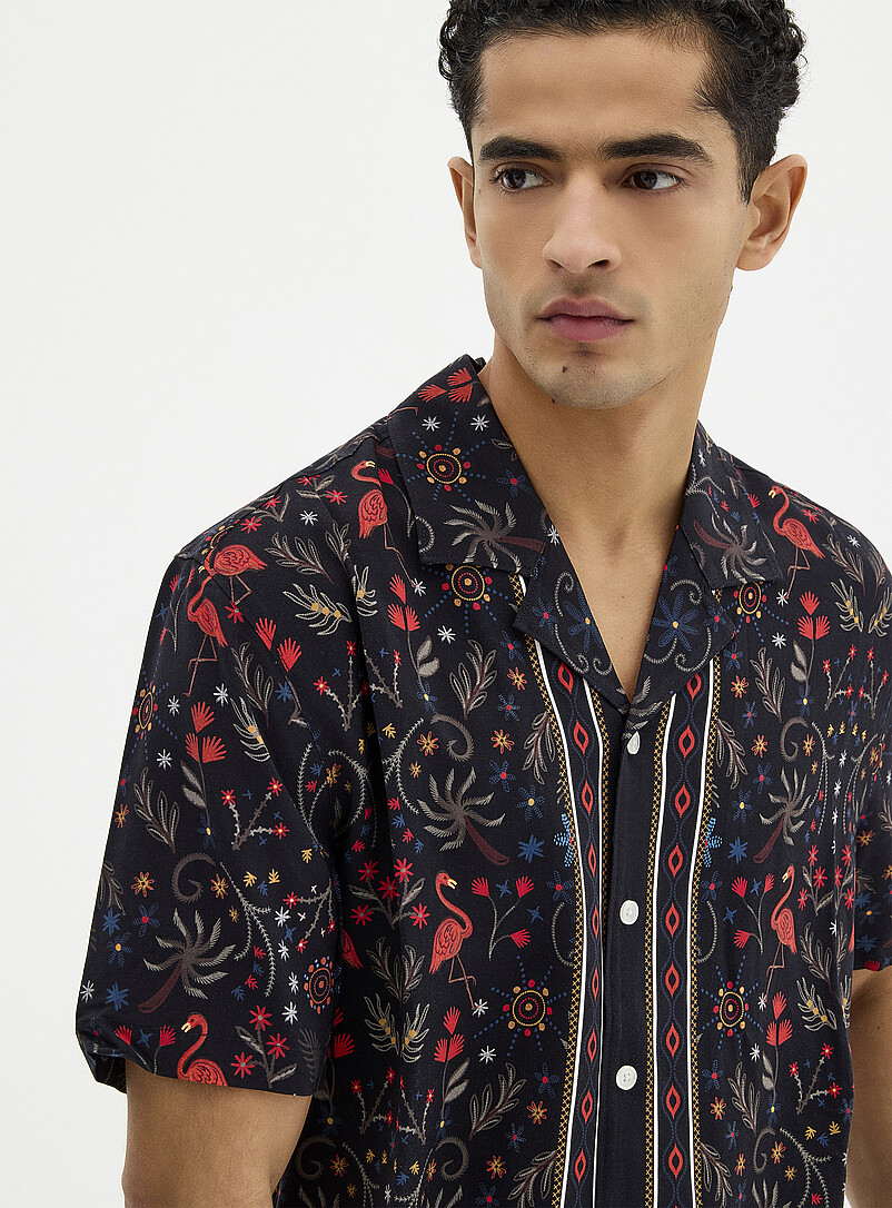 Le 31: La chemise cabana exotisme nocturne <b>Coupe confort</b> Bleu fonc&eacute; - Indigo pour homme